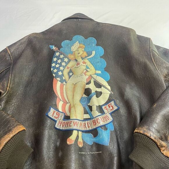 AVIREX A-2 Flight Brown Distressed Leather Homeward Bound Jacket Size Medium - Picture 12 of 13